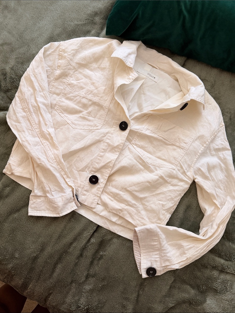 Zara Cream Cropped Button-Front Jean Jacket